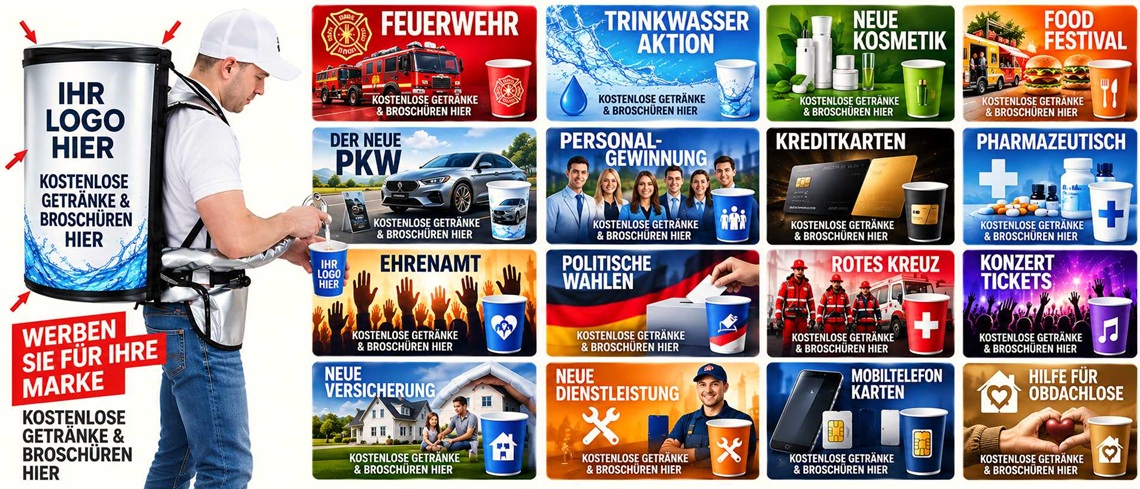 Mobile Promotion mit individuell gestalteten Getränkerucksäcken für verschiedene Branchen und Werbeaktionen
