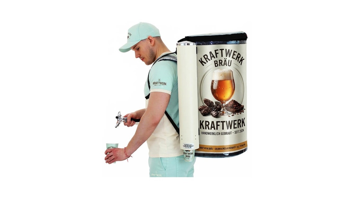 Professioneller Bierrucksack für den flexiblen Ausschank von frisch gezapftem Bier direkt bei Veranstaltungen und Open-Airs.